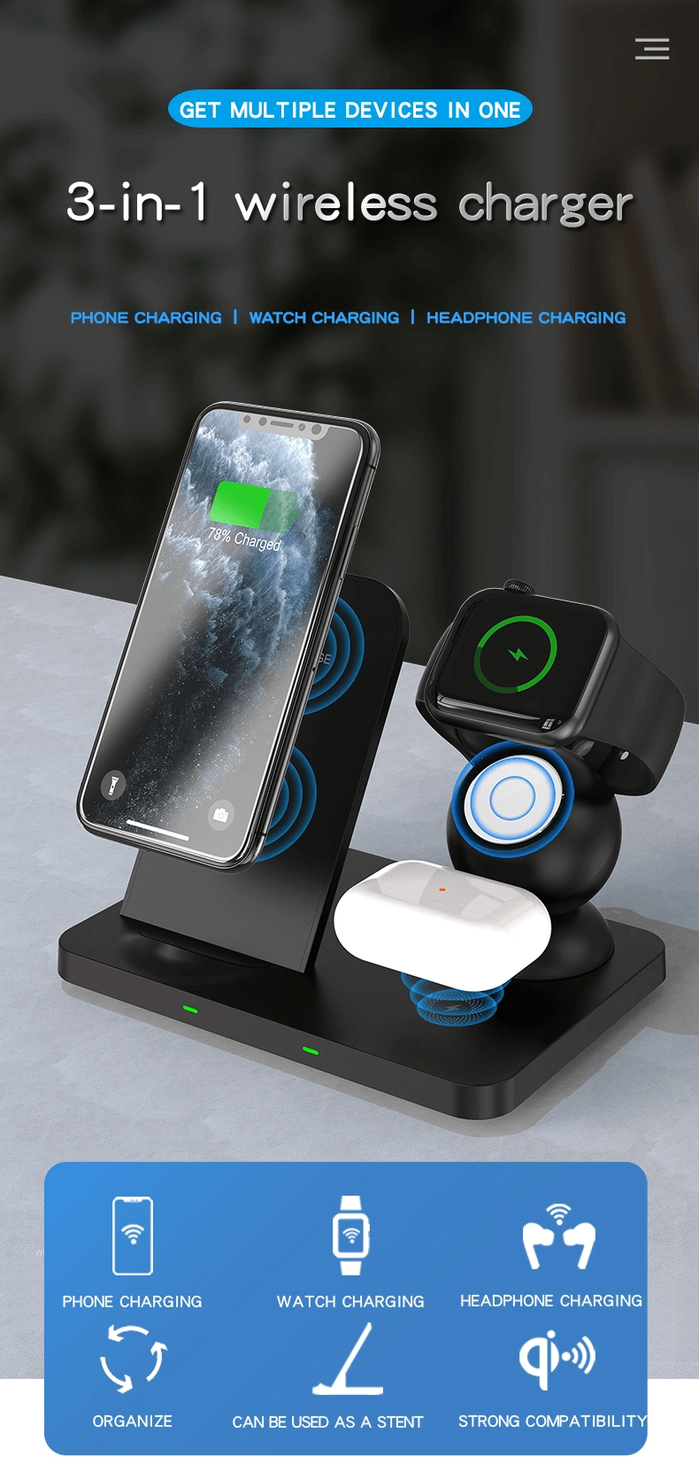 3 in 1 QI 15W Wireless Charging Station - W57 - Sunny Stores Sunny Stores Matrix