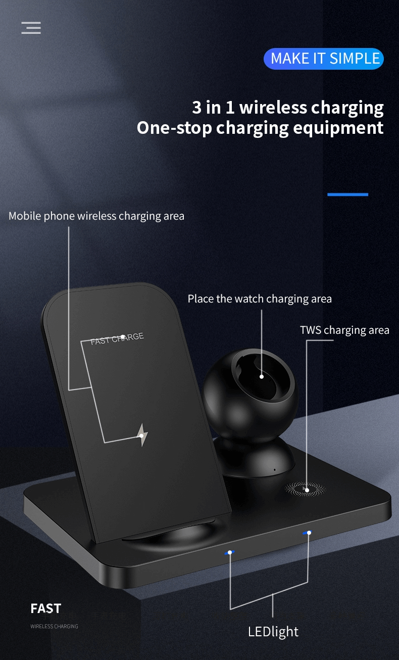3 in 1 QI 15W Wireless Charging Station - W57 - Sunny Stores Sunny Stores Matrix