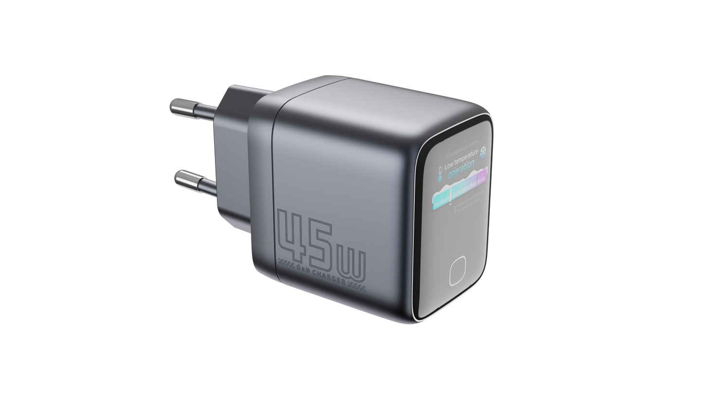 Smart Fast Charger 45W GaN with AI Temperature Control & Color Touchscreen + 1M Fast Charging Cable - Z45AI