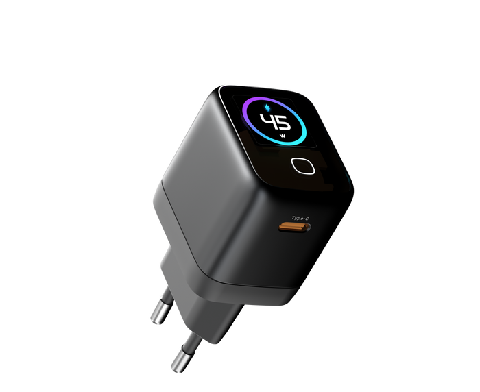 Smart Fast Charger 45W GaN with AI Temperature Control & Color Touchscreen + 1M Fast Charging Cable - Z45AI