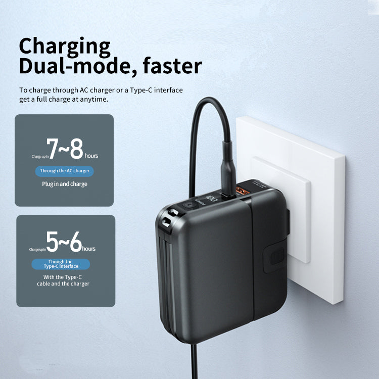 15000 mAh Power Bank with Built-in Cables, Digital Display, AC Adapter & Holder - PD18