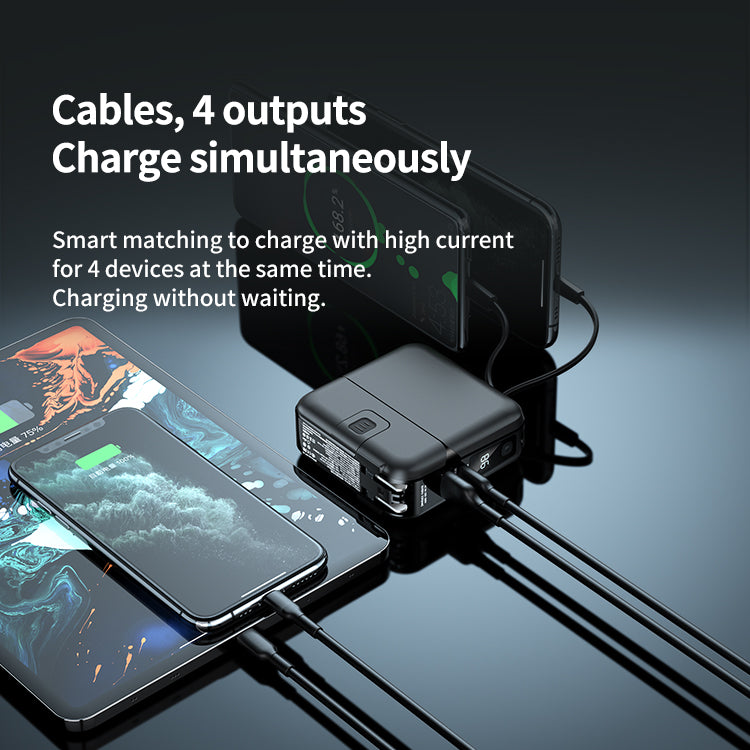 15000 mAh Power Bank with Built-in Cables, Digital Display, AC Adapter & Holder - PD18