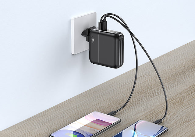 15000 mAh Power Bank with Built-in Cables, Digital Display, AC Adapter & Holder - PD18